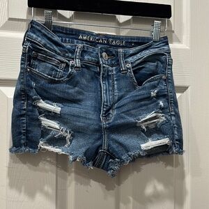 American Eagle Outfitters Blue Distressed Denim Shorts